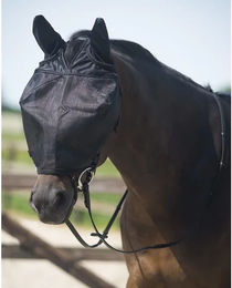 Produktbild von QHP Fliegenschutzmaske mit Ohrenschutz für Warmblut in Schwarz aus Polyester
