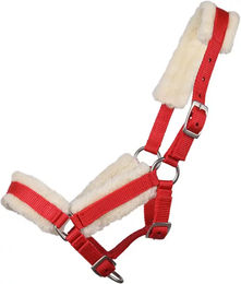 QHP Fohlenhalfter aus Nylon mit Kunstfell in Rot – Bild 1 von 2