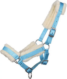 Produktbild von QHP Fohlenhalfter mit Fell aus Nylon für Ponys in Baby-Blau