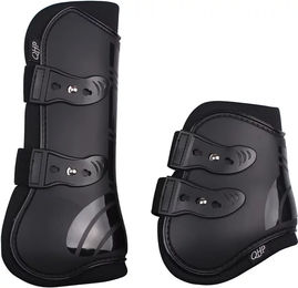 QHP Gamaschen-Set aus Neopren für Pferde in Schwarz Größe Vollblut/VB – Bild 1 von 5