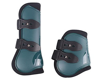 QHP Gamaschen-Set für Warmblut mit Neoprenfutter in Dunkelgrün – Bild 1 von 4