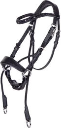 QHP Gebisslose Trense Thunderbolt aus Leder für Ponys in Blau, Bunt oder Schwarz – Bild 1 von 2