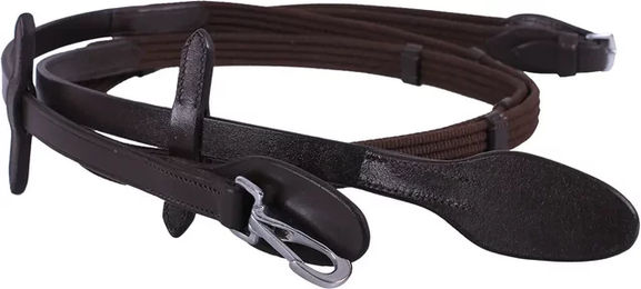 QHP Gurtzügel mit Clip aus Baumwolle für Pferde in Braun und Silber – Bild 1 von 3