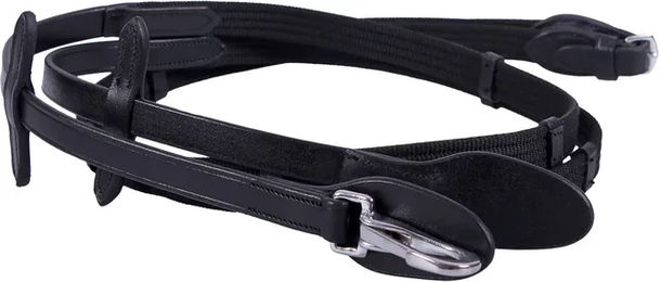 QHP Gurtzügel mit Clip aus Leder für Ponys in Schwarz – Bild 1 von 3