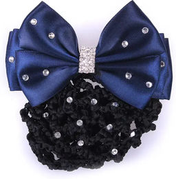 QHP Haarklammer Clique Haarschleife mit Haarnetz und Strass-Steinen in Blau aus Stoff – Bild 1 von 3