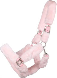 QHP Halfter Alaska für Warmblut mit weichem Teddy-Kunstfell in Rosa – Bild 1 von 6