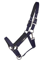 QHP Halfter Deluxe weich gepolstert 3-fach verstellbar für Warmblut in Navy Blau aus Nylon – Bild 1 von 1