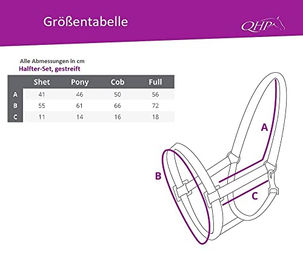 Produktbild von QHP Halfter-Set Diamond mit Tasche und Führstrick für Ponys gestreift schwarz