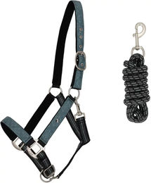 Produktbild von QHP Halfter und Longiergurt Set für Pferde aus Nylon in Grün und Grau
