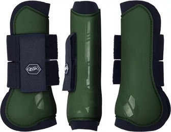 QHP Hartschalen-Gamaschen für Pferde vorne innen aus Neopren und Kunststoff mit Klettverschluss Pony Deep Forest Grün – Bild 1 von 2