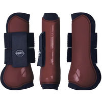 Produktbild von QHP Hartschalen-Gamaschen vorne innen aus Kunststoff mit Neopren und Klettverschluss für Shettys in Porto Red und Braun - 1 Stk.