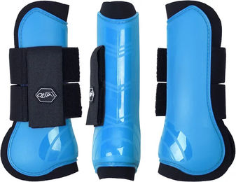 QHP Hartschalen-Gamaschen vorne innen aus Neopren und Kunststoff mit Klettverschluss in Shetty Blau – Bild 1 von 2