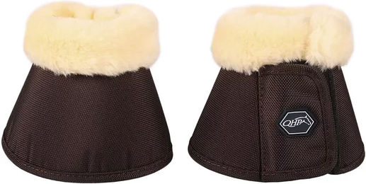 QHP Hufglocken Ontario Springglocken mit Fellimitation und Klettverschluss Braun M – Bild 1 von 2