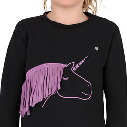 QHP Kinder Pullover Lize aus Baumwolle Schwarz Lila Größe 152 – Bild 1 von 8