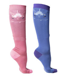 Produktbild von QHP Kniestrümpfe Yazz Reitstrümpfe für Kinder 2 Paar Rosa und Blau Glitzer Größe 35-38