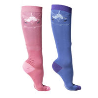 Produktbild von QHP Kniestrümpfe Yazz Reitstrümpfe für Kinder 2 Paar Rosa und Blau Glitzer Größe 35-38