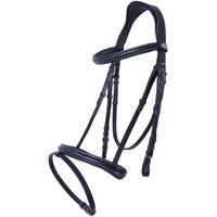 Produktbild von QHP Kombinierte Trense aus Leder mit Steppnähten für Warmblut in Braun und Schwarz