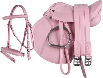 QHP Komplettes Pony Sattel-Set aus Kunstleder in Rosa oder Blau - 1 Stk. – Bild 1 von 2