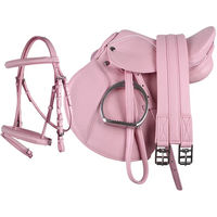 Produktbild von QHP Komplettes Pony Sattel-Set aus Kunstleder in Rosa oder Blau - 1 Stk.