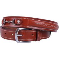 Produktbild von QHP Leder-Gürtel Ricki mit Dekornähten und Mini-Gebiss sowie Strass-Steinen Braun 65 cm