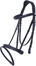 QHP Leder Trense mit Luxus-Steppnähten für Ponys in Schwarz – Bild 1 von 2