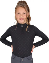 QHP Livora Poloshirt für Kinder zum Reiten Langarm Schwarz – Bild 1 von 1
