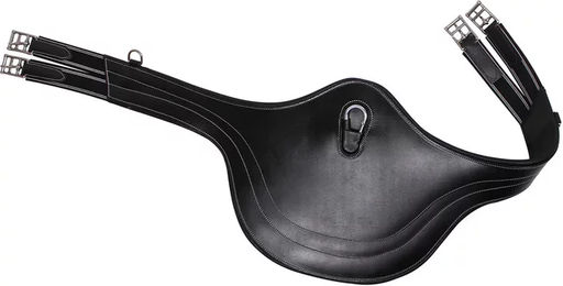 QHP Luxe Sattelgurt aus Leder mit Stollenschutz Schwarz 125 cm – Bild 1 von 2