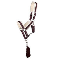 Produktbild von QHP Luxus Halfter-Set für Vollblut mit Kunstfell und Nylon-Strick mit Tasche in Wine Red