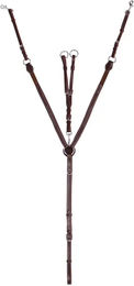 Produktbild von QHP Luxus-Jagdhalsband aus Leder mit Ziernähten für Ponys in Braun mit Silber und Weiß
