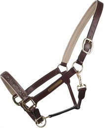 QHP Luxus Lederhalfter Lupine für Warmblut mit Strass-Steinen in Braun/Beige – Bild 1 von 3