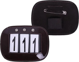 QHP Nummernhalter für das Reiten aus Leder in Braun oder Schwarz – Bild 1 von 4