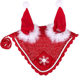 QHP Ohrenhaube Fliegenhaube Pony Weihnachten Rot Weiß Baumwolle - 1 Stk. – Bild 1 von 2