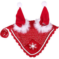Produktbild von QHP Ohrenhaube Fliegenhaube Pony Weihnachten Rot Weiß Baumwolle - 1 Stk.
