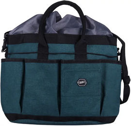QHP Putztasche aus Polyester in Dunkelgrün mit vielen Fächern, Tragegriffen und Schulterriemen – Bild 1 von 2