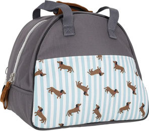 QHP Reithelmtasche Stable Buddy Dachshund aus Cord in Grau – Bild 1 von 4
