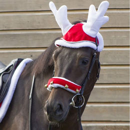 QHP Rentier Ohrhaube Weihnachten für Warmblut in Rot – Bild 1 von 6