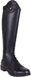 QHP Romy Junior Leder Reitstiefel für Kinder in Schwarz Größe 40 mit breitem Schaft – Bild 1 von 3