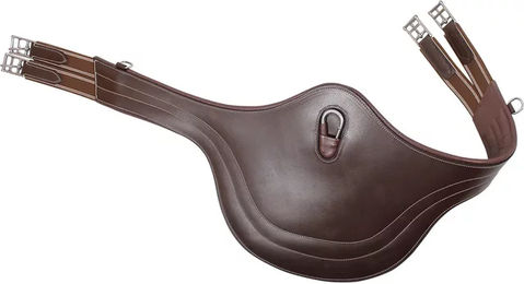 QHP Sattelgurt Springschutz Stollenschutzgurt aus Leder mit Ziernähten Braun 115 cm – Bild 1 von 3