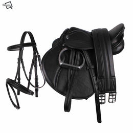 QHP Sattelset Melbourne für Ponys inklusive Zubehör und Trensenzaum in Schwarz – Bild 1 von 2