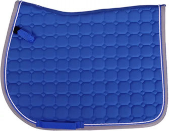 QHP Schabracke Florence Sattelunterlage für Warmblut in Blau mit Quadratsteppung und Zierkordeln – Bild 1 von 3