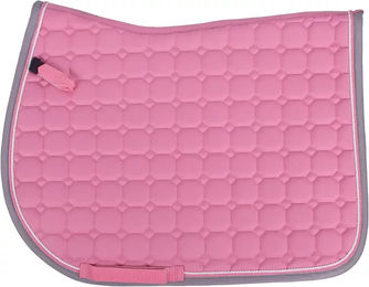 QHP Schabracke Florence Sattelunterlage für Warmblut in Rosa mit Quadratsteppung und Zierkordeln – Bild 1 von 4