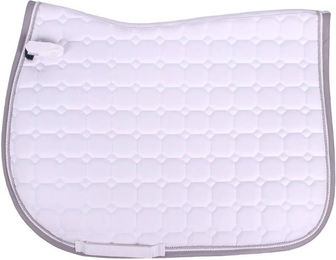 Produktbild von QHP Schabracke Florence Sattelunterlage für Warmblut Pferde in Weiß mit Quadratsteppung und Zierkordeln