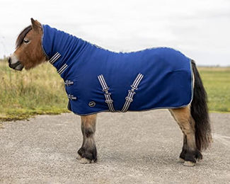 Produktbild von QHP Shetty Fleecedecke Abschwitzdecke mit Halsteil Blau