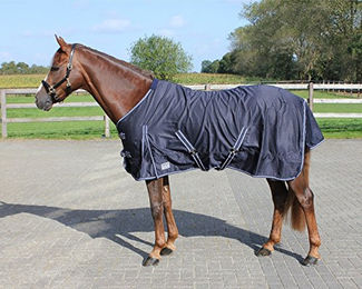 Produktbild von QHP Sommerdecke für Pferde mit Kreuzgurten und Frontverschluss in Dunkelblau 165 cm