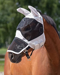 QHP Sonnen-Fliegenmaske Solaire für Warmblut aus Polyester in Grau und Weiß - 1 Stk. – Bild 1 von 2