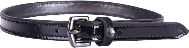 QHP Sporenriemen Calypso aus Leder in Schwarz mit silberfarbener Schnalle und Strassstein – Bild 1 von 4