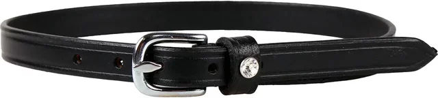 QHP Sporenriemen Mercurius aus Leder in Schwarz mit silbernem Stein – Bild 1 von 2