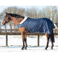 Produktbild von QHP Stalldecke 200g mit Schulterausschnitt Navy/Tetrise 135 cm - 200 g