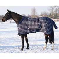 Produktbild von QHP Stalldecke mit 300 g Füllung und Fleecekragen Blau Kariert 145 cm - 300 g