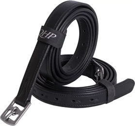 QHP Steigbügelriemen aus Leder mit Edelstahl-Schnallen Schwarz 150 cm - 150 cm – Bild 1 von 2